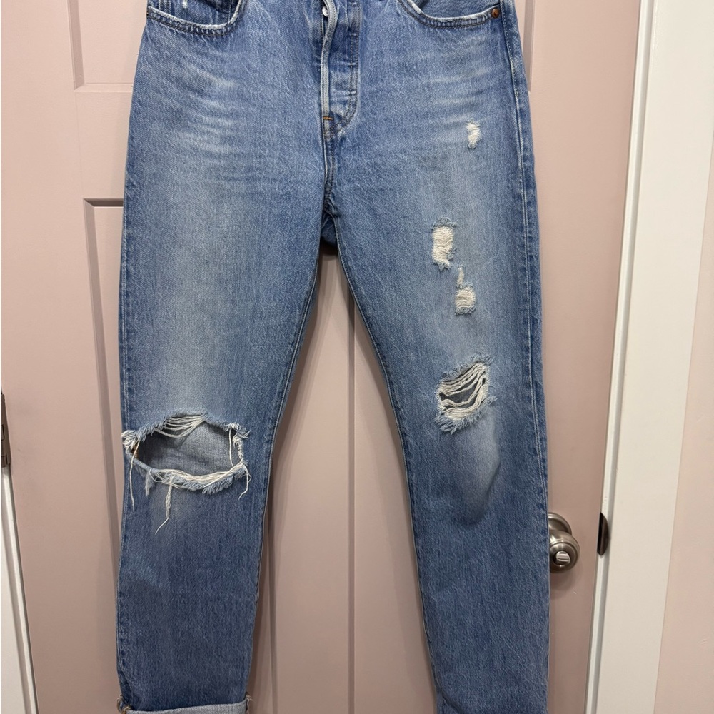 Levi's Light Blue Ripped Boyfriend Jeans
